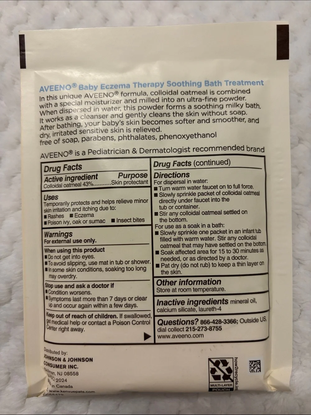 5 Aveeno Baby Eczema Therapy Soothing Bath Treatment Packets